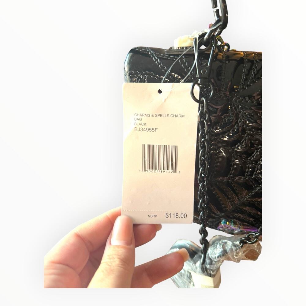 NWT Betsey Johnson Charms & Spells Bag Black Patent Halloween Crossbody HTF - Picture 9 of 11